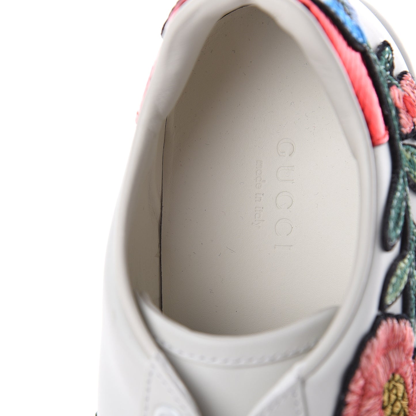 Calfskin Web Floral Embroidered Womens Ace Sneakers 37 White
