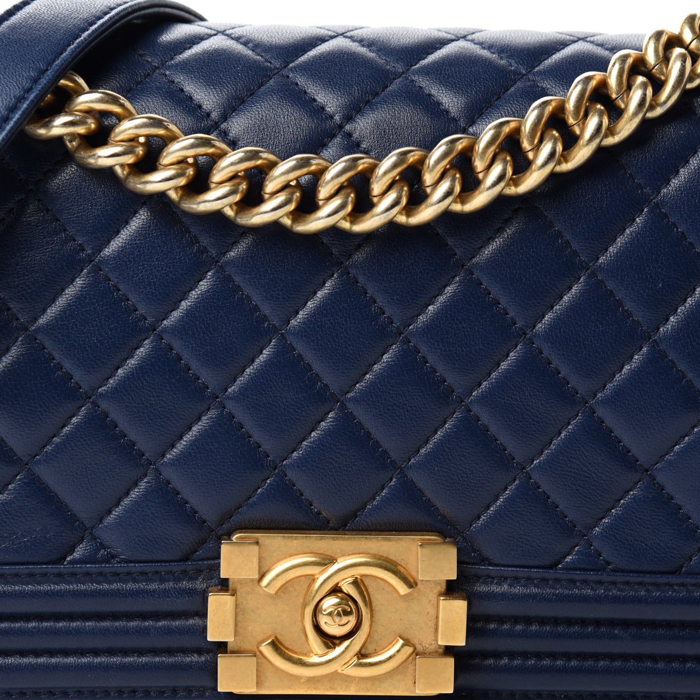 Lambskin Quilted Medium Boy Flap Dark Navy
