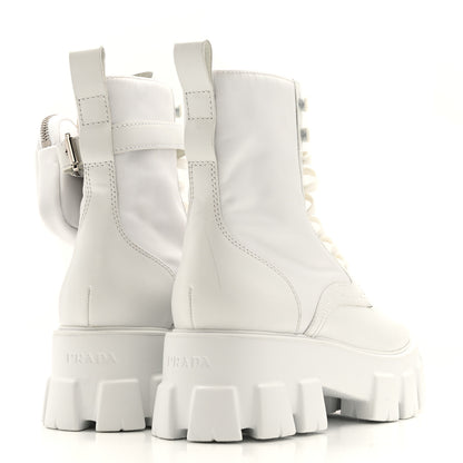Prada Spazzolato Rois Re-Nylon Metal Triangle Logo Monolith Pouch Pocket 55mm Boots 40 White 5 of 13
