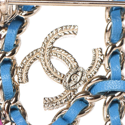 Chanel Metal Calfskin Chain Peace Sign CC Brooch Blue Purple Gold 4 of 5