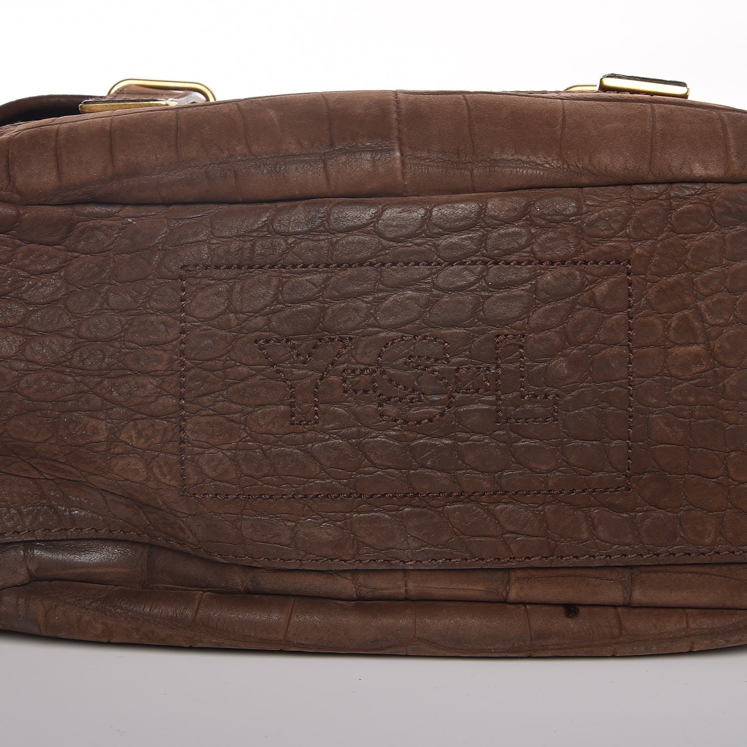 Saint Laurent Crocodile Embossed Nubuck Besace Shoulder Bag Brown Sand 9 of 9