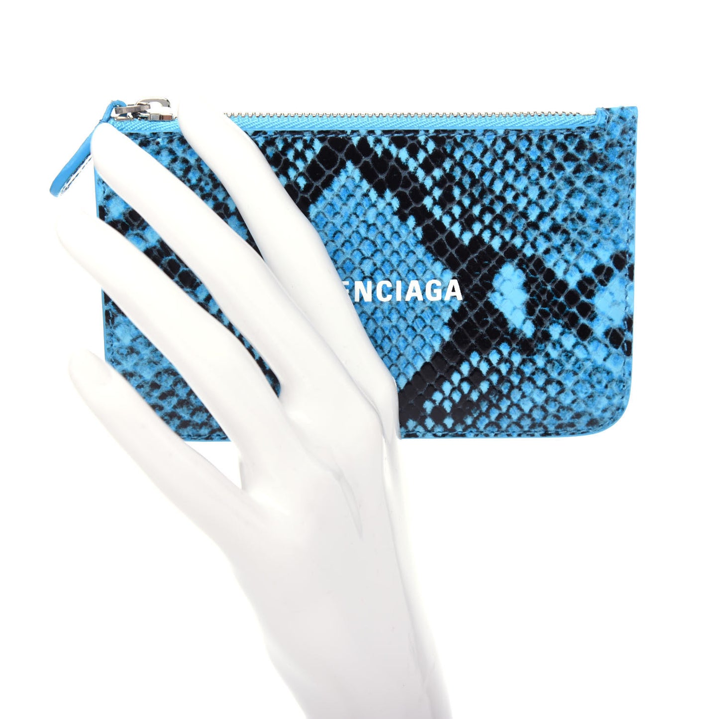 Calfskin Logo Python Printed Large Cash Long Coin Card Holder Azur Black