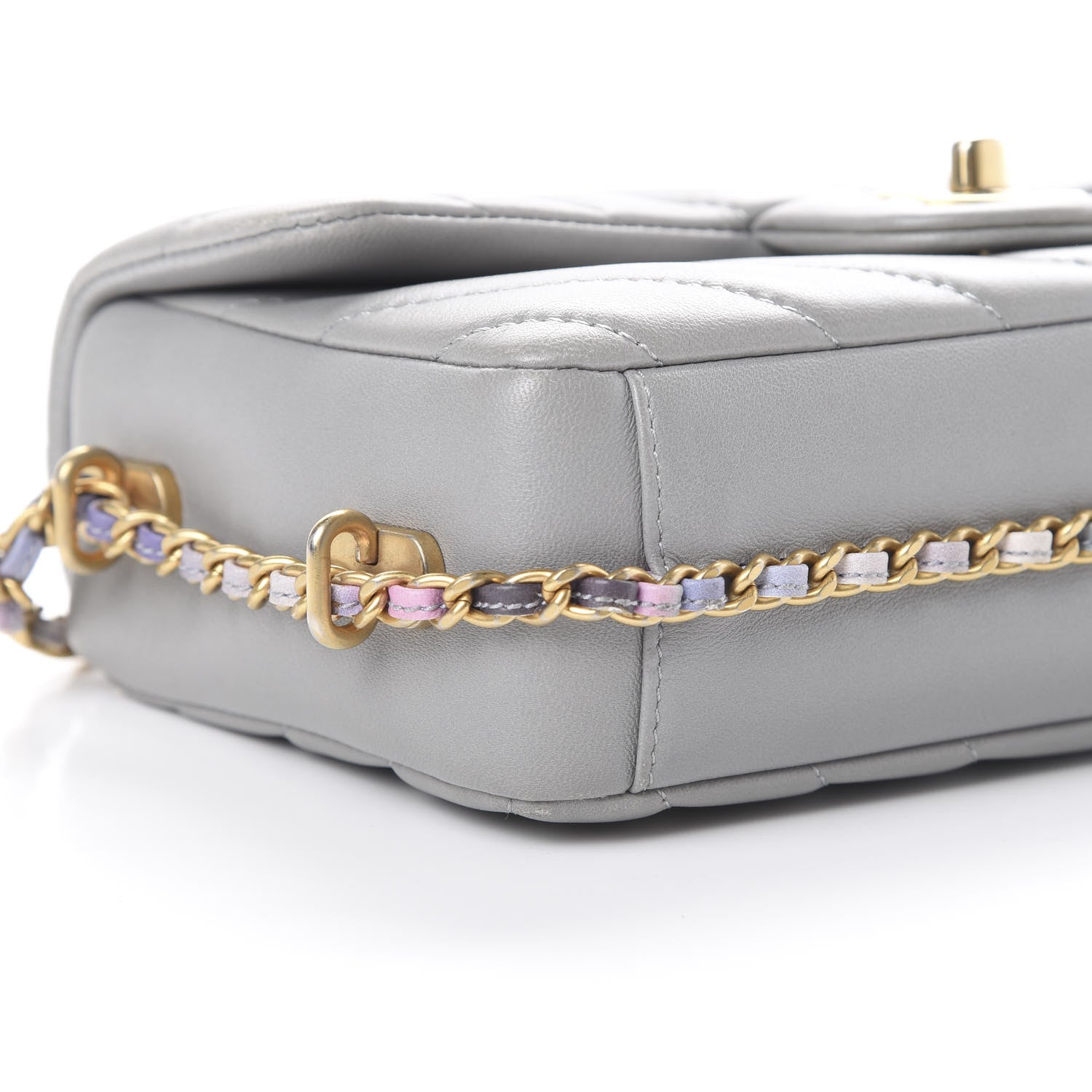 Chanel Lambskin Chevron Quilted Chain Around Mini Rectangular Flap Grey 8 of 10