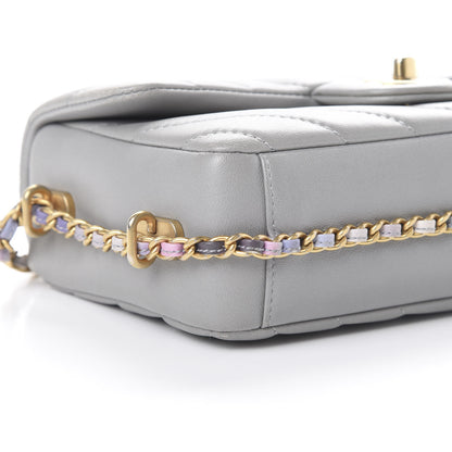 Chanel Lambskin Chevron Quilted Chain Around Mini Rectangular Flap Grey 8 of 10