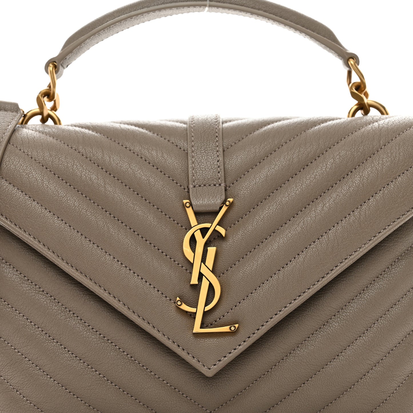 Sheepskin Matelasse Chevron Monogram Medium College Bag Greyish Brown