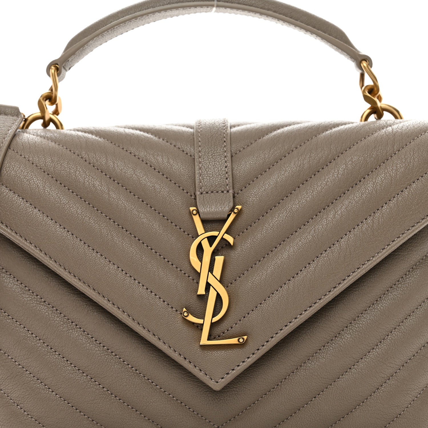 Saint Laurent Sheepskin Matelasse Chevron Monogram Medium College Bag Greyish Brown 5 of 11