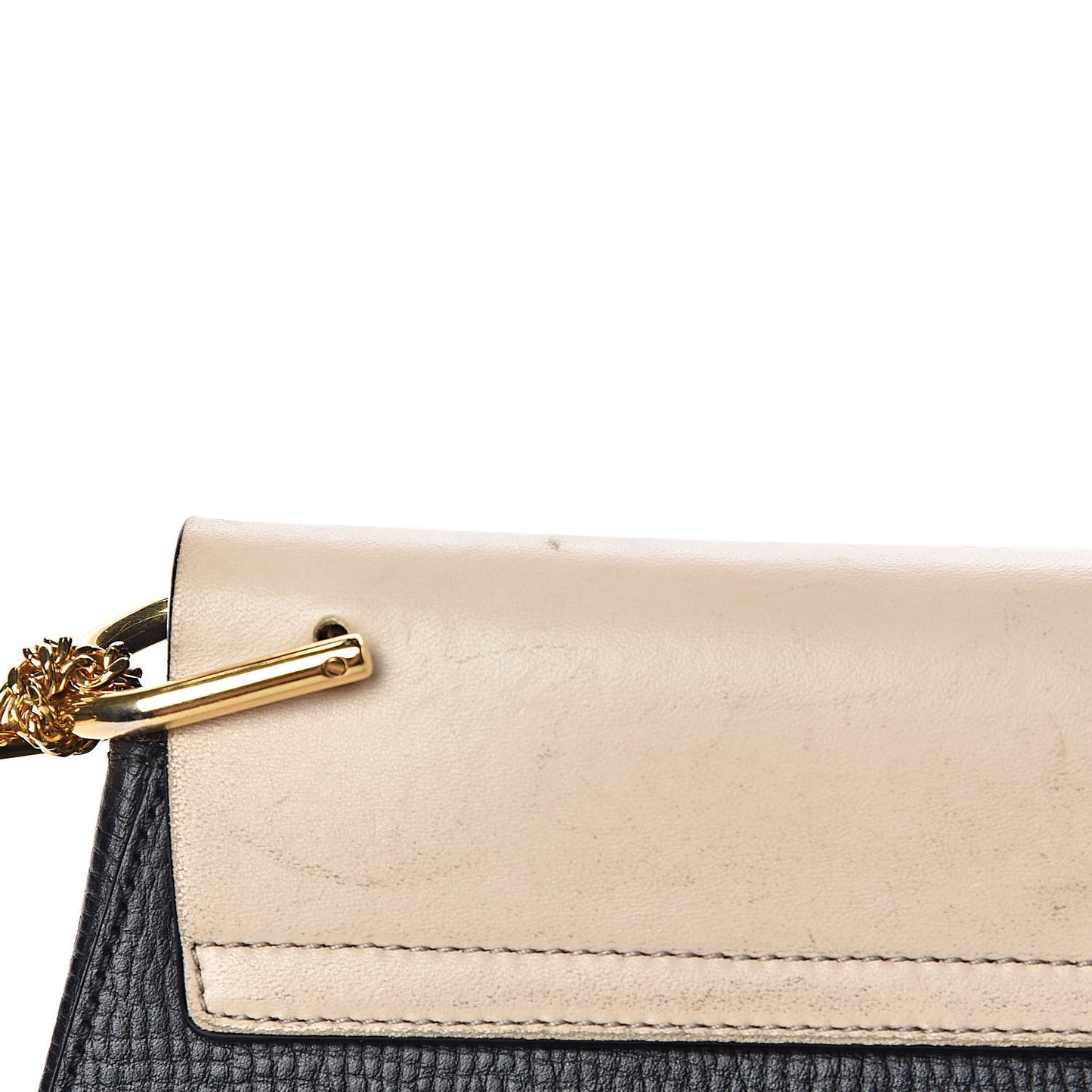 Grained Calfskin Lambskin Bi-Color Drew Shoulder Bag Black Powder Beige