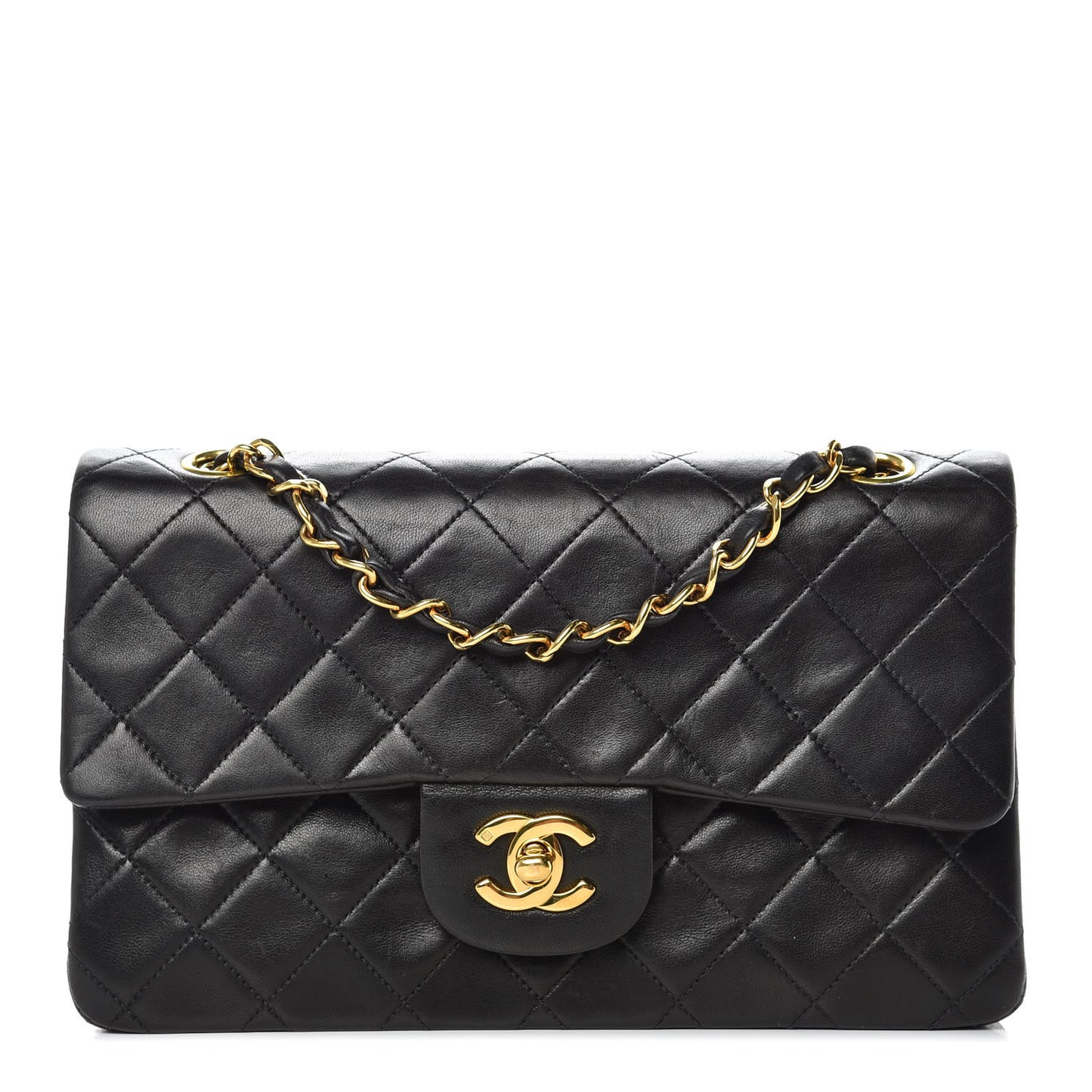 Lambskin Quilted Small Double Flap Black