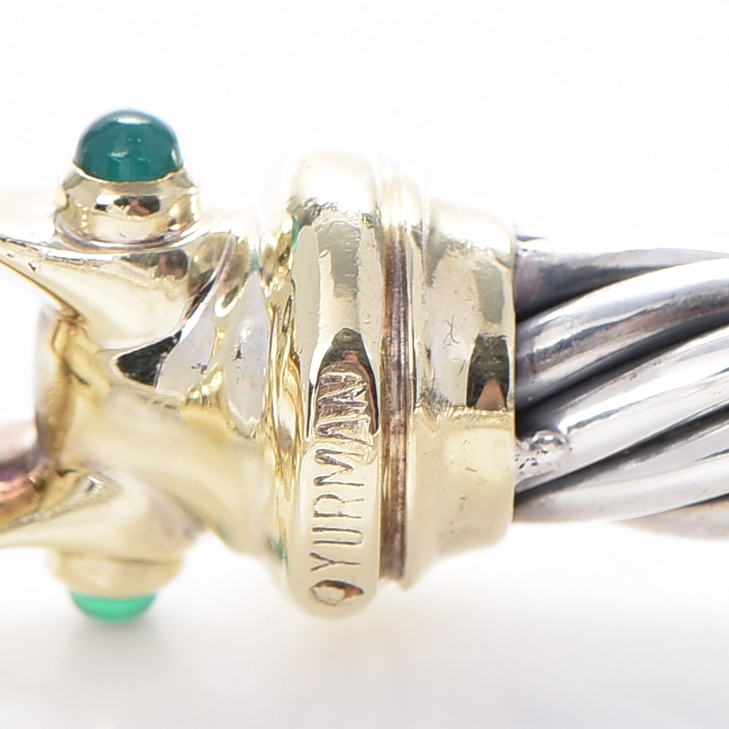 Sterling Silver 14K Yellow Gold Green Onyx Pink Tourmaline 7mm Cable Buckle Bracelet