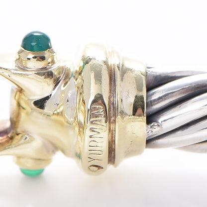 David Yurman Sterling Silver 14K Yellow Gold Green Onyx Pink Tourmaline 7mm Cable Buckle Bracelet 5 of 7