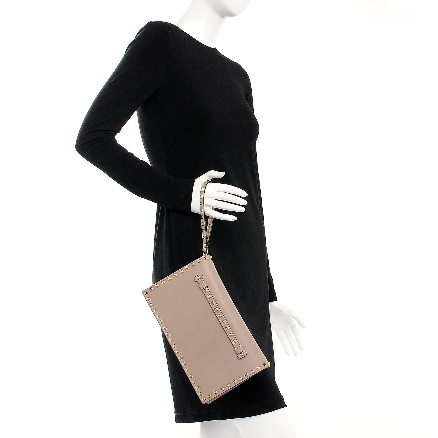 Valentino Garavani Nappa Rockstud Wristlet Clutch Poudre 2 of 8