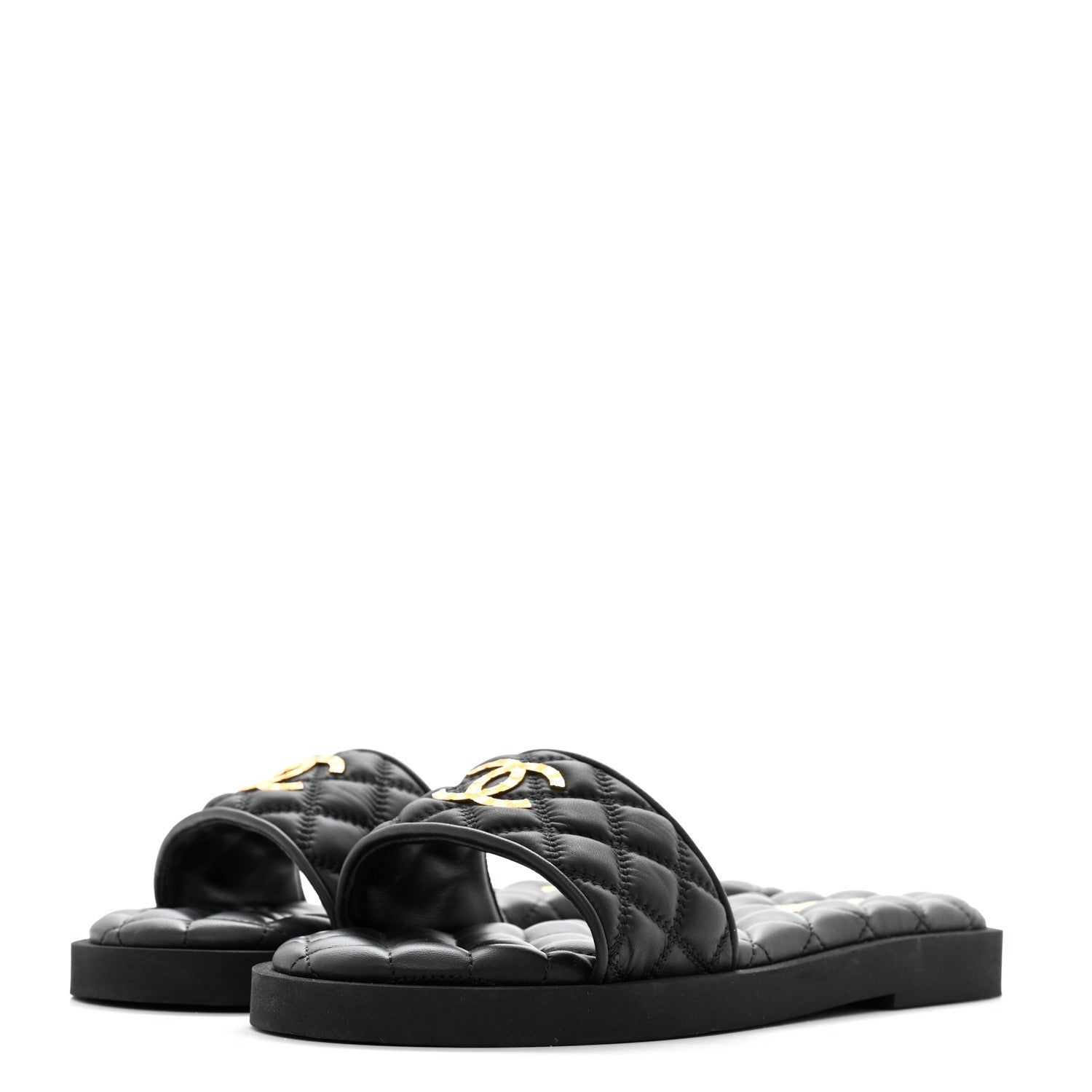 Chanel Lambskin Quilted Textured CC Mules Sandals 39 Black 4 of 12
