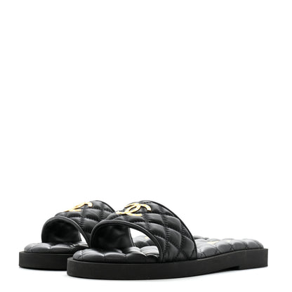Chanel Lambskin Quilted Textured CC Mules Sandals 39 Black 4 of 12