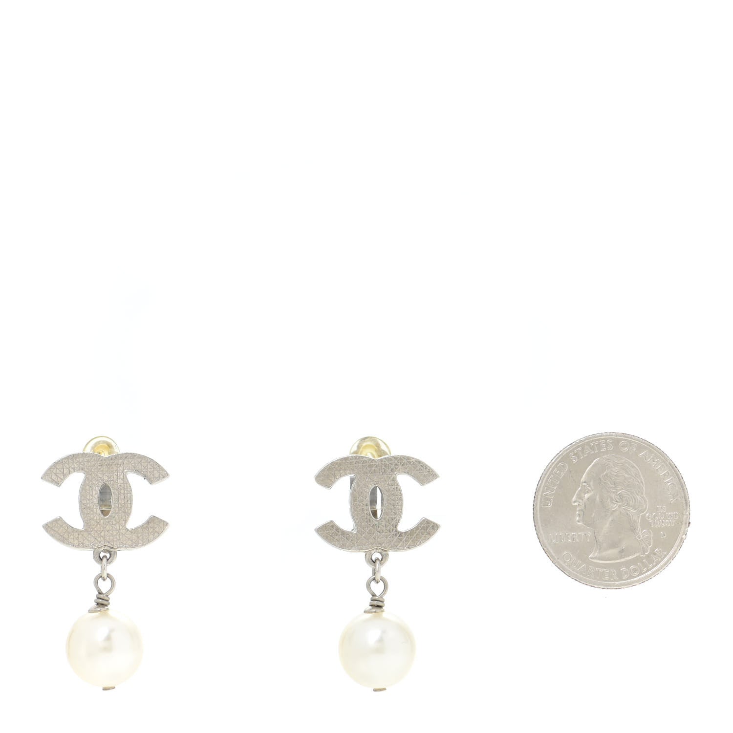 Chanel Pearl CC Drop Clip On Earrings Silver 2 of 4