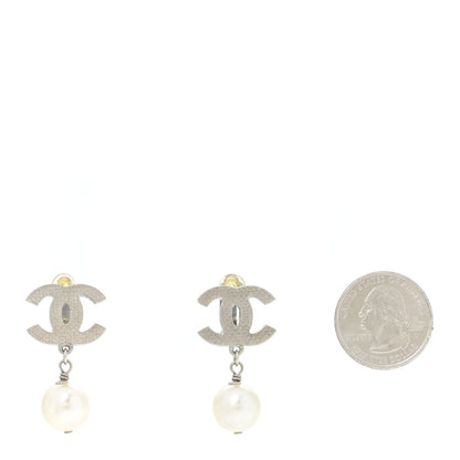 Chanel Pearl CC Drop Clip On Earrings Silver 2 of 4