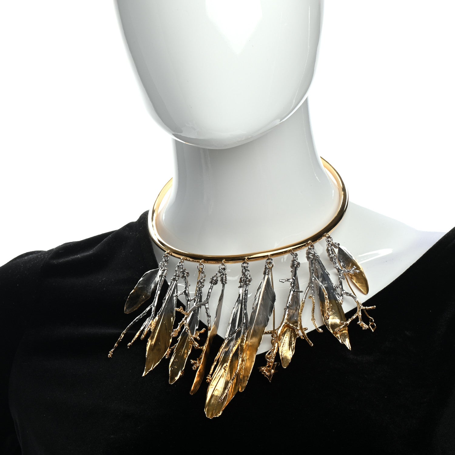 Louis Vuitton Metal Feathers Crew Necklace Gold Silver 2 of 5