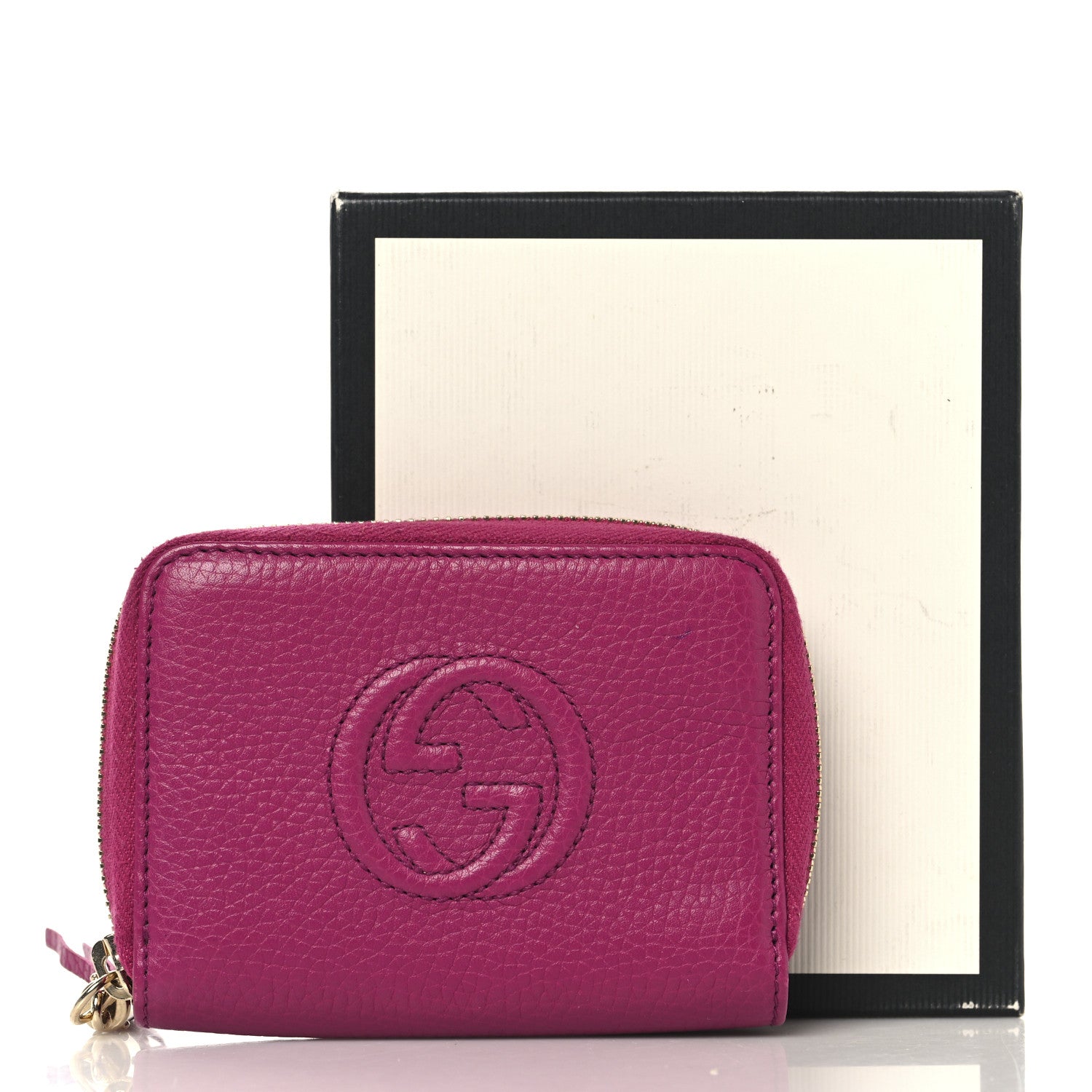 Gucci Pebbled Calfskin Soho Compact Disco Zip Around Wallet Bright Bougainvillea 8 of 8