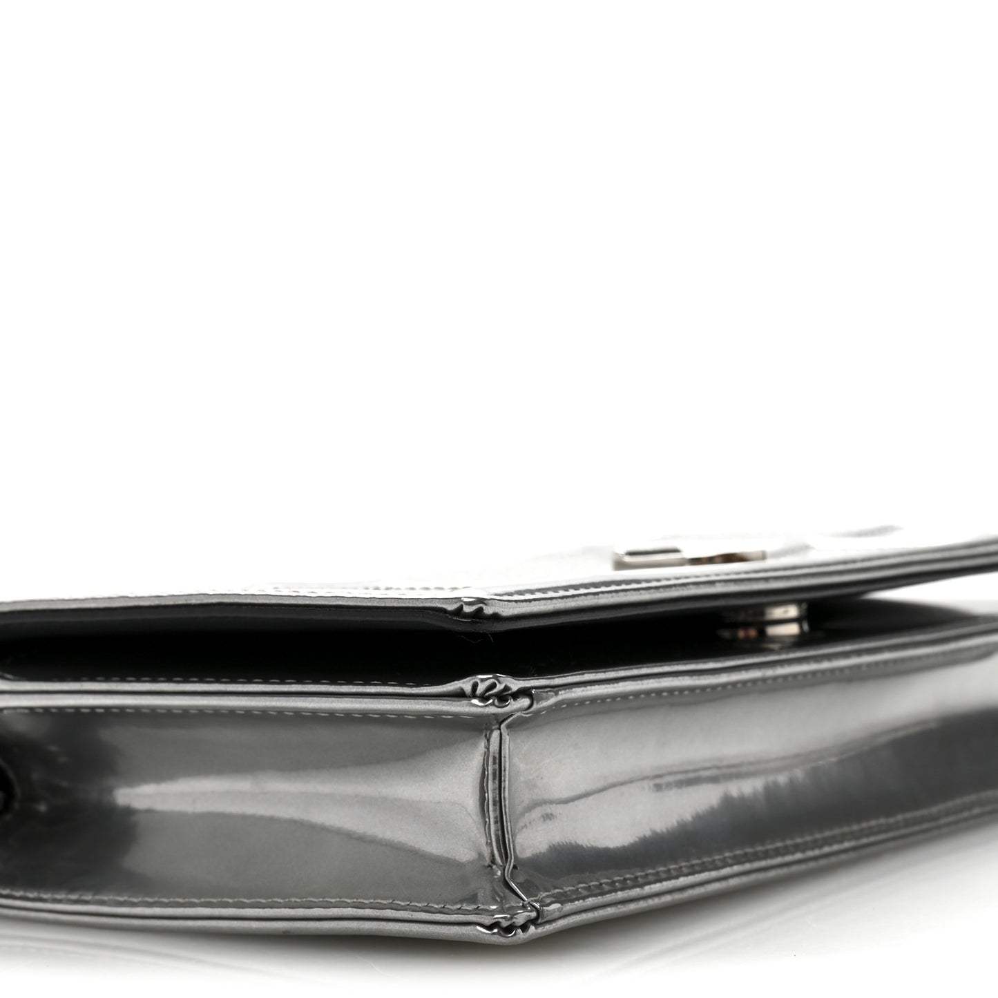Metallic Patent Micro-Cannage Diorama Wallet on Chain Pouch Silver