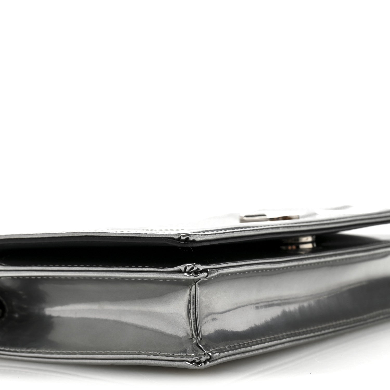 Christian Dior Metallic Patent Micro-Cannage Diorama Wallet on Chain Pouch Silver 10 of 15