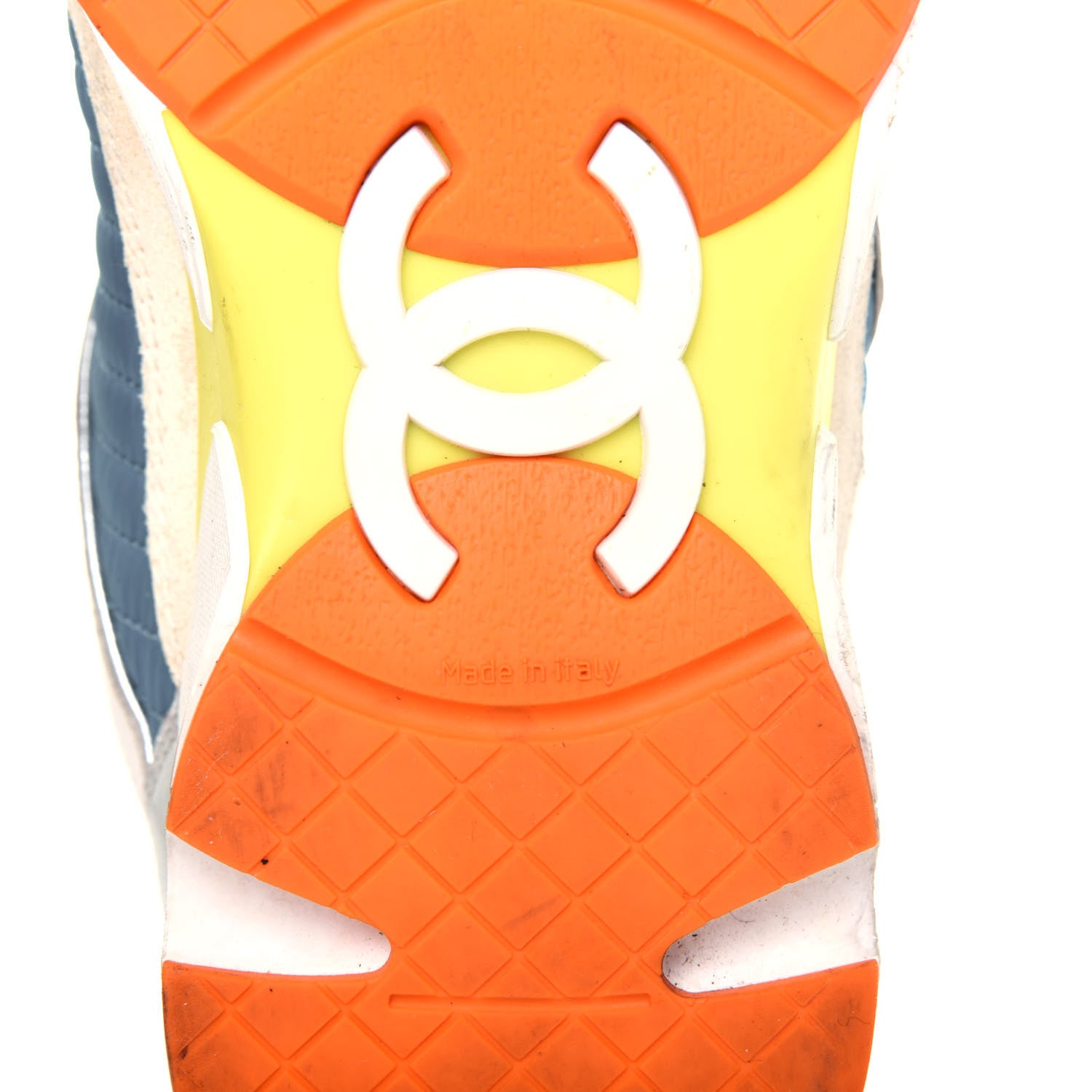 Chanel Suede Calfskin Fabric CC Sneakers 36.5 Blue White Orange 6 of 19