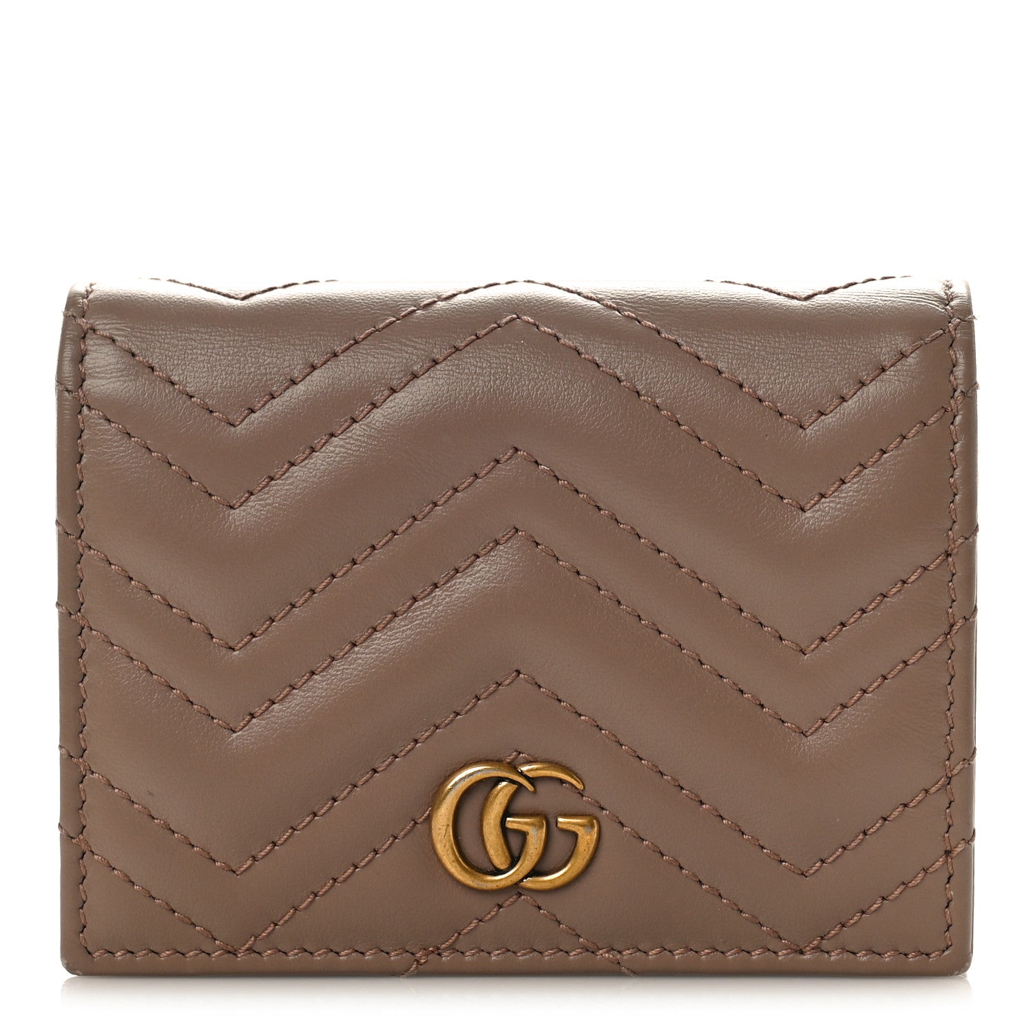 Gucci Calfskin Matelasse GG Marmont Card Case Wallet Porcelain Rose 1 of 9