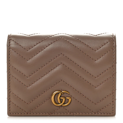 Gucci Calfskin Matelasse GG Marmont Card Case Wallet Porcelain Rose 1 of 9