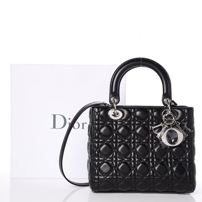 Christian Dior Lambskin Cannage Medium Lady Dior Black 9 of 9