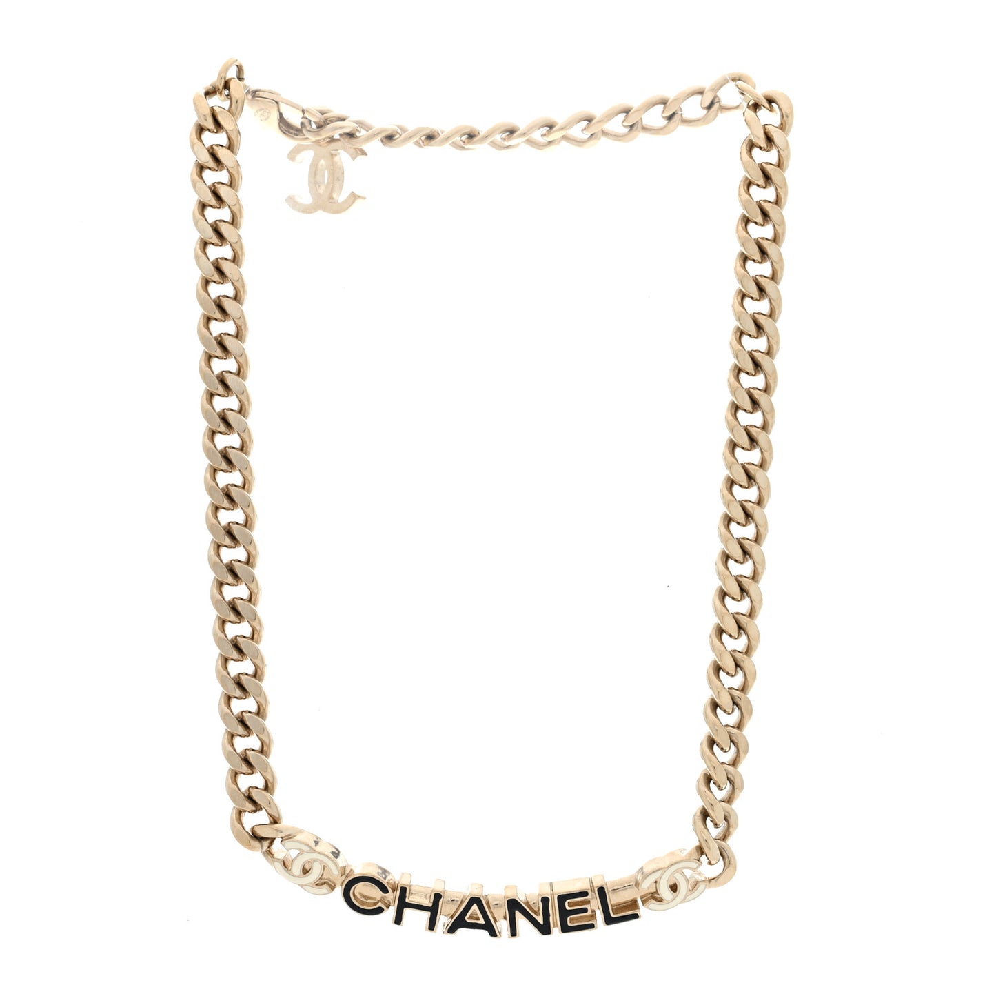 Enamel Metal Logo Choker Necklace Gold Black White