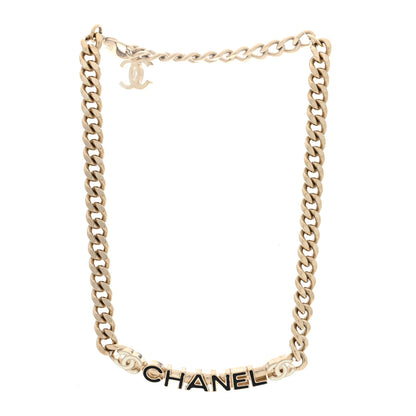 Chanel Enamel Metal Logo Choker Necklace Gold Black White 2 of 8