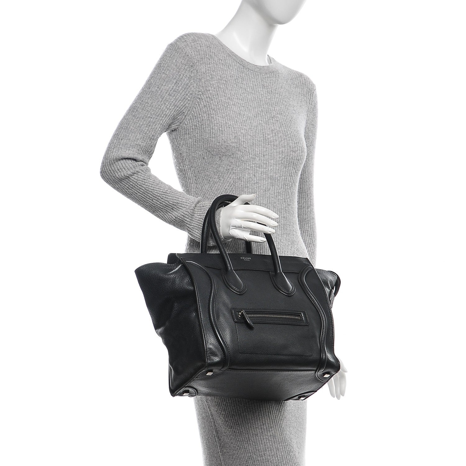 Celine Drummed Calfskin Mini Luggage Black 2 of 7