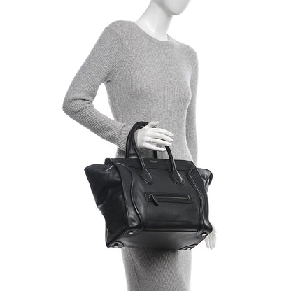 Celine Drummed Calfskin Mini Luggage Black 2 of 7