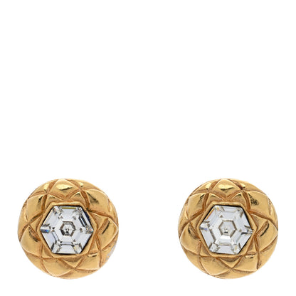 Chanel Crystal Round Quilted CC Clip On Earrings Gold 1 of 4