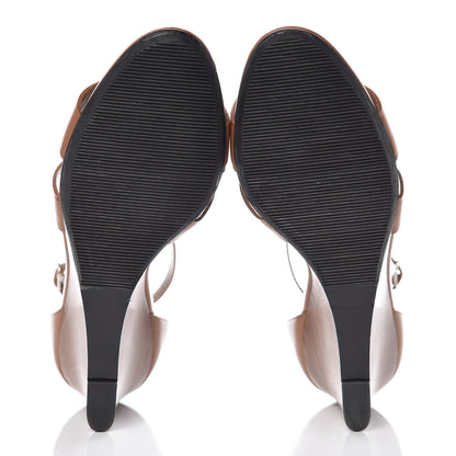 Hermes Calfskin Legend Wedge Sandals 37 Gold 7 of 11