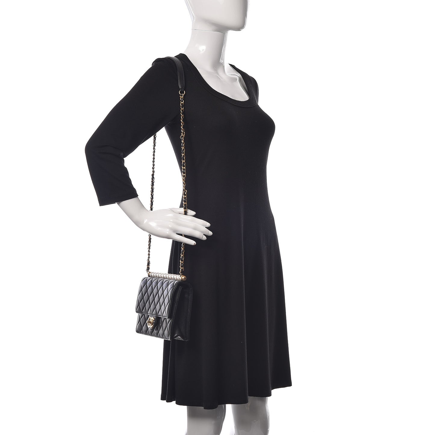 Lambskin Quilted Small Chic Pearls Flap Black