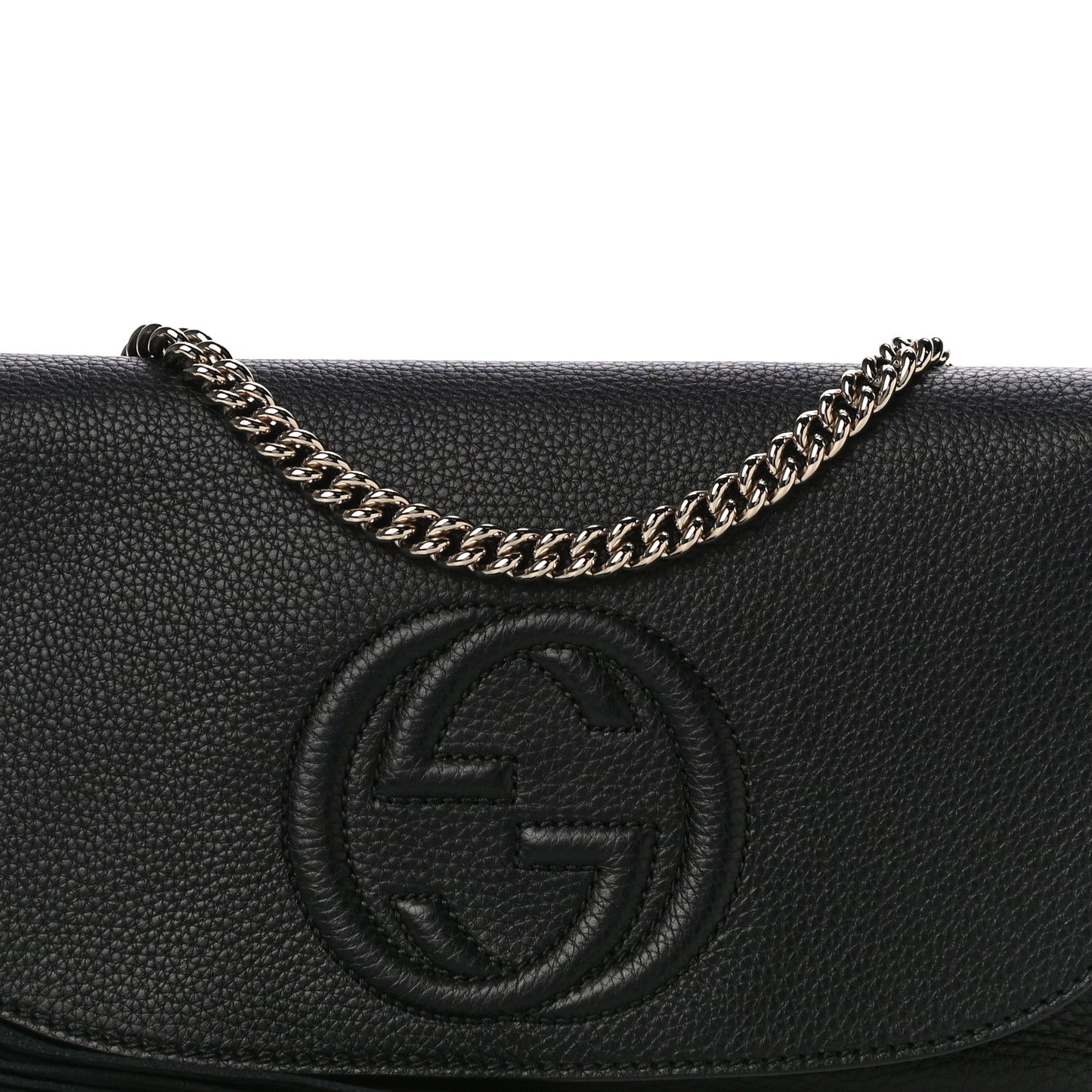 Pebbled Calfskin Medium Soho Flap Crossbody Black