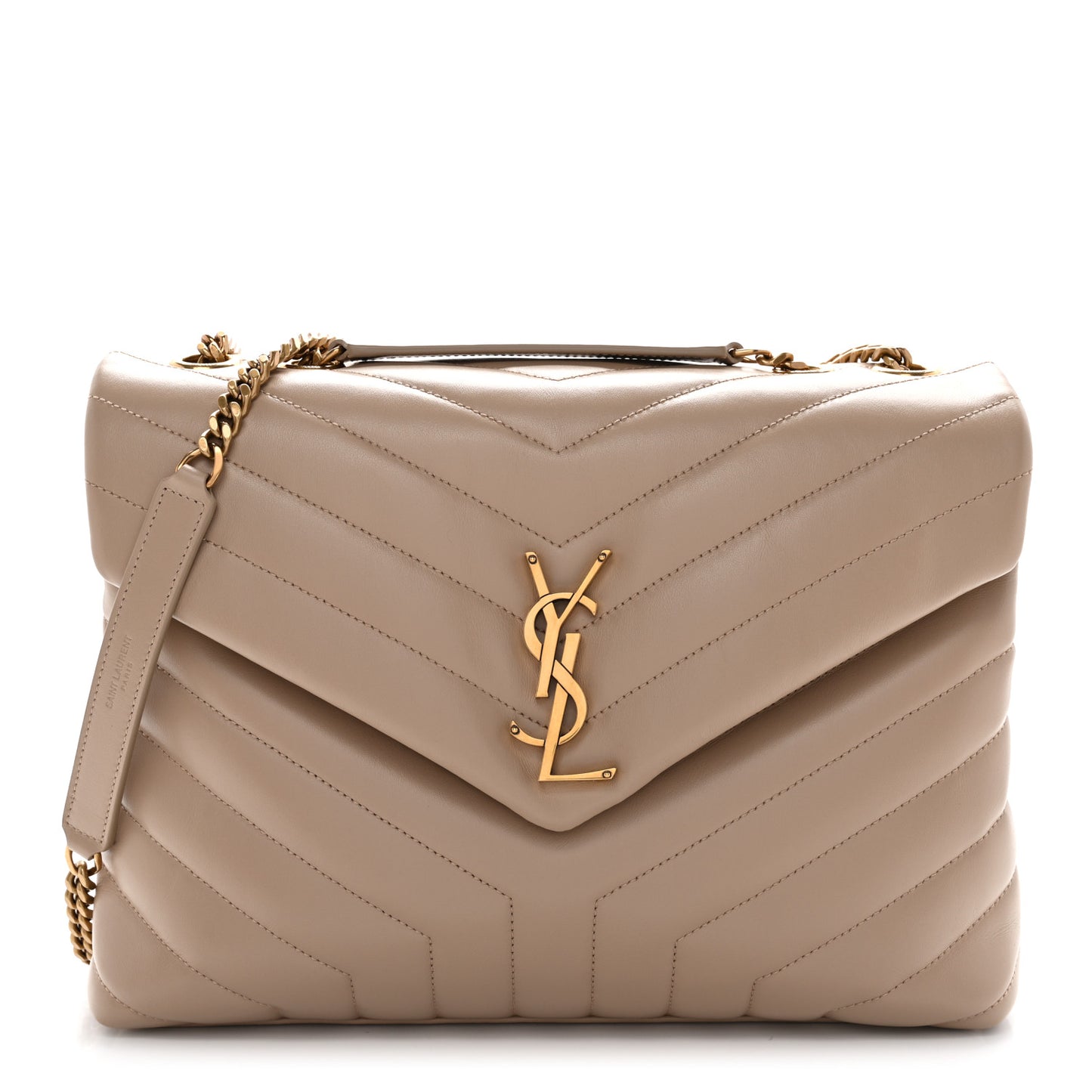 Calfskin Y Quilted Monogram Medium Loulou Chain Satchel Dark Beige