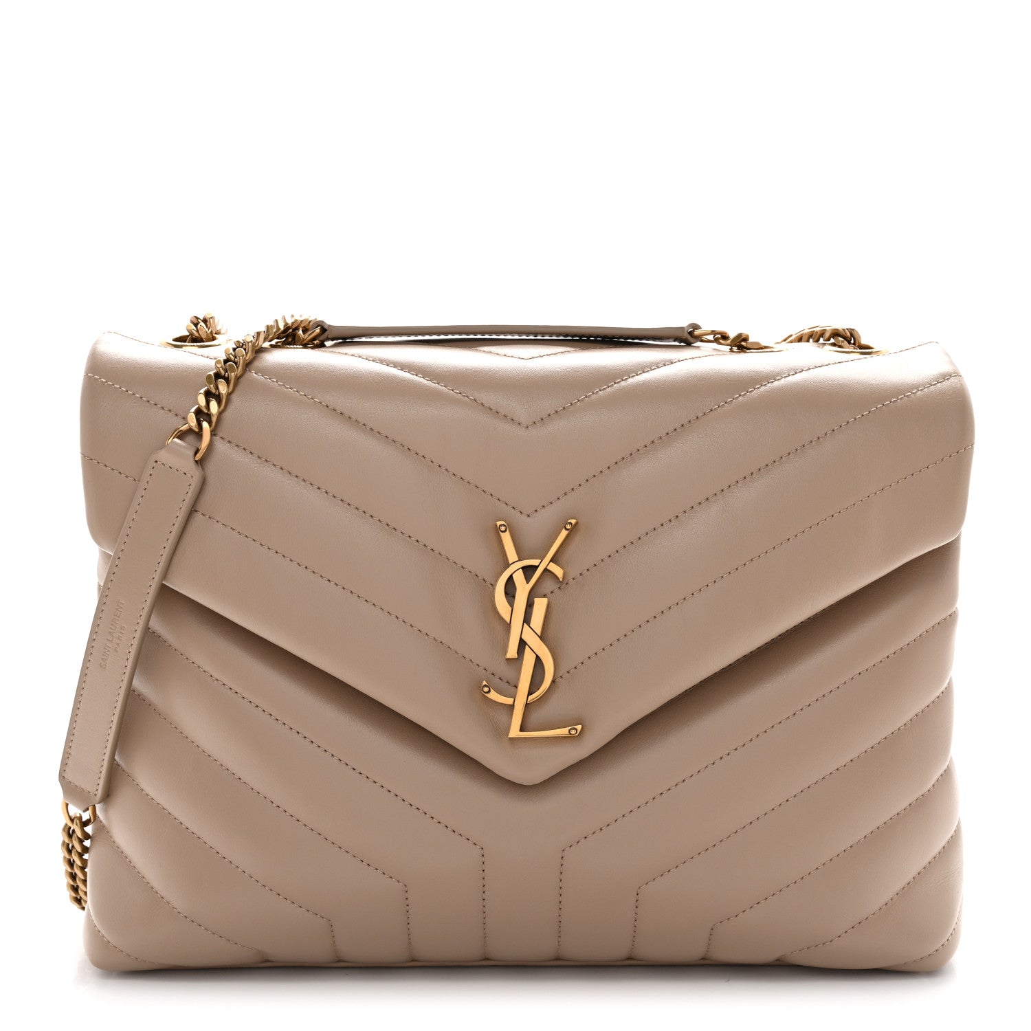 Saint Laurent Calfskin Y Quilted Monogram Medium Loulou Chain Satchel Dark Beige 1 of 12