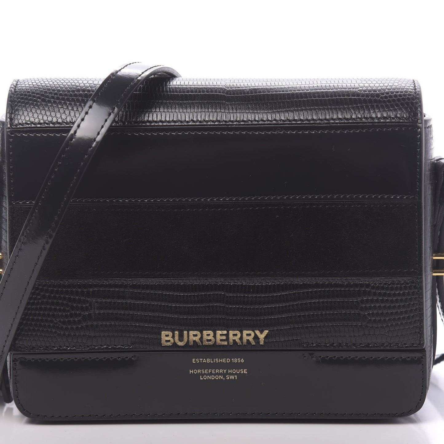 Calfskin Lizard Embossed Two Tone Small Grace Bag Black