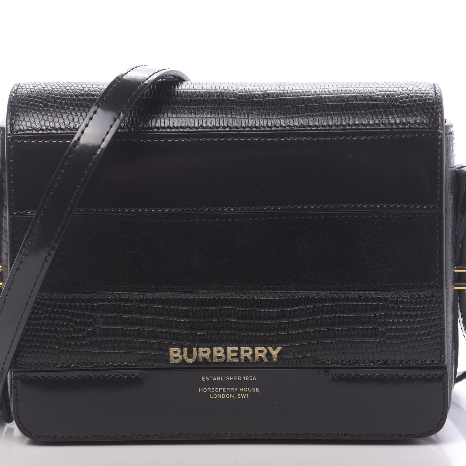 Burberry Calfskin Lizard Embossed Two Tone Small Grace Bag Black 7 of 9