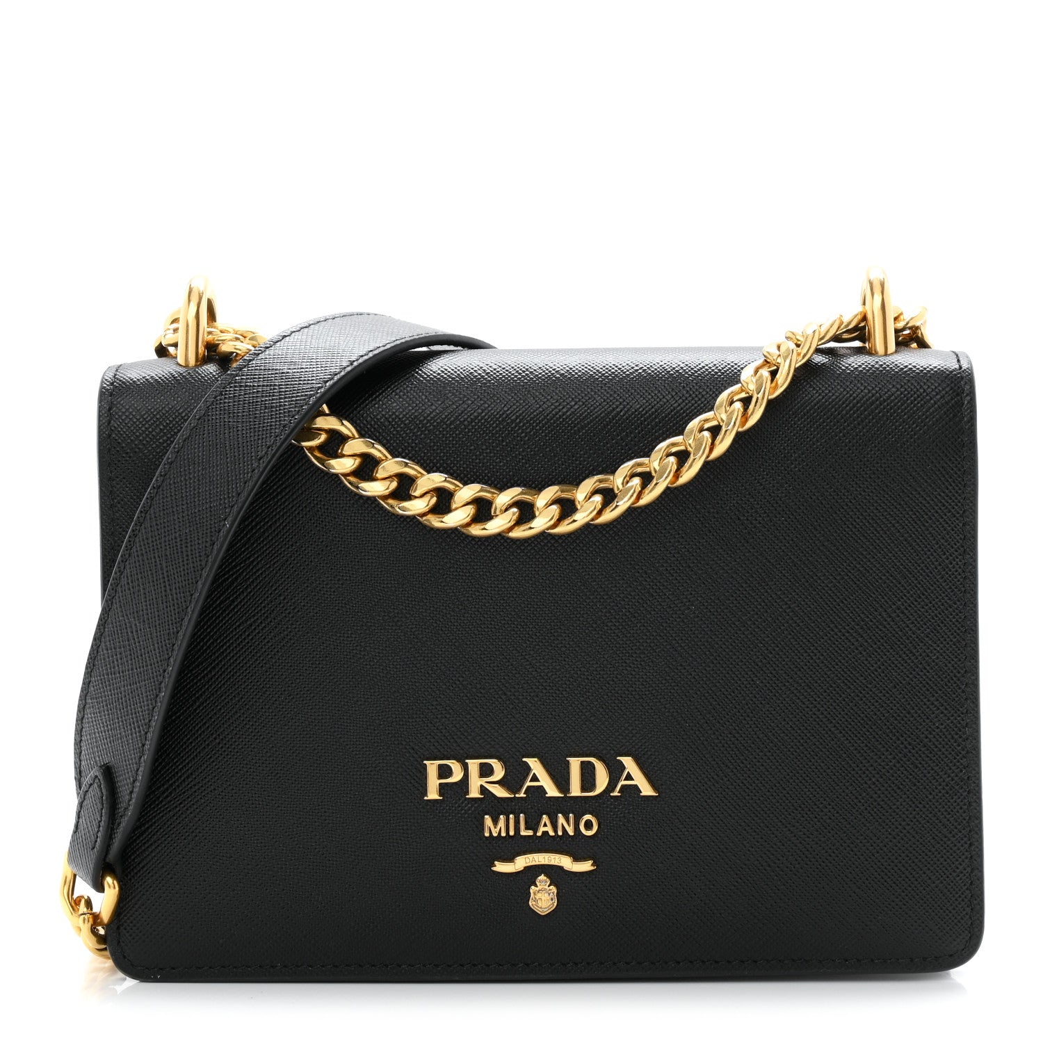 Prada Saffiano Chain Shoulder Bag Black 1 of 9