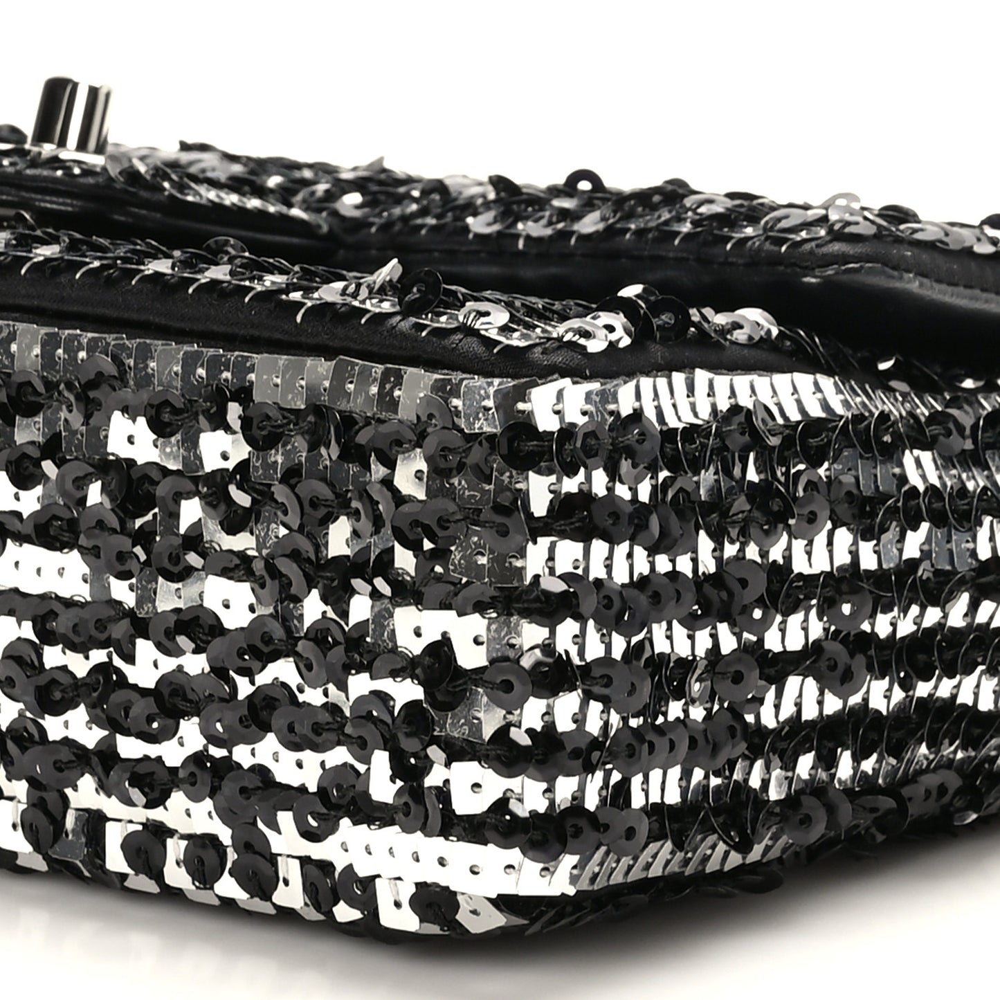 Sequin Lambskin Small Flap Black Silver