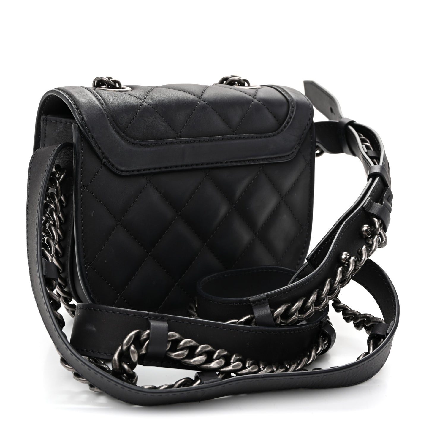 Calfskin Quilted Small Double Chained Messenger Flap Charcoal