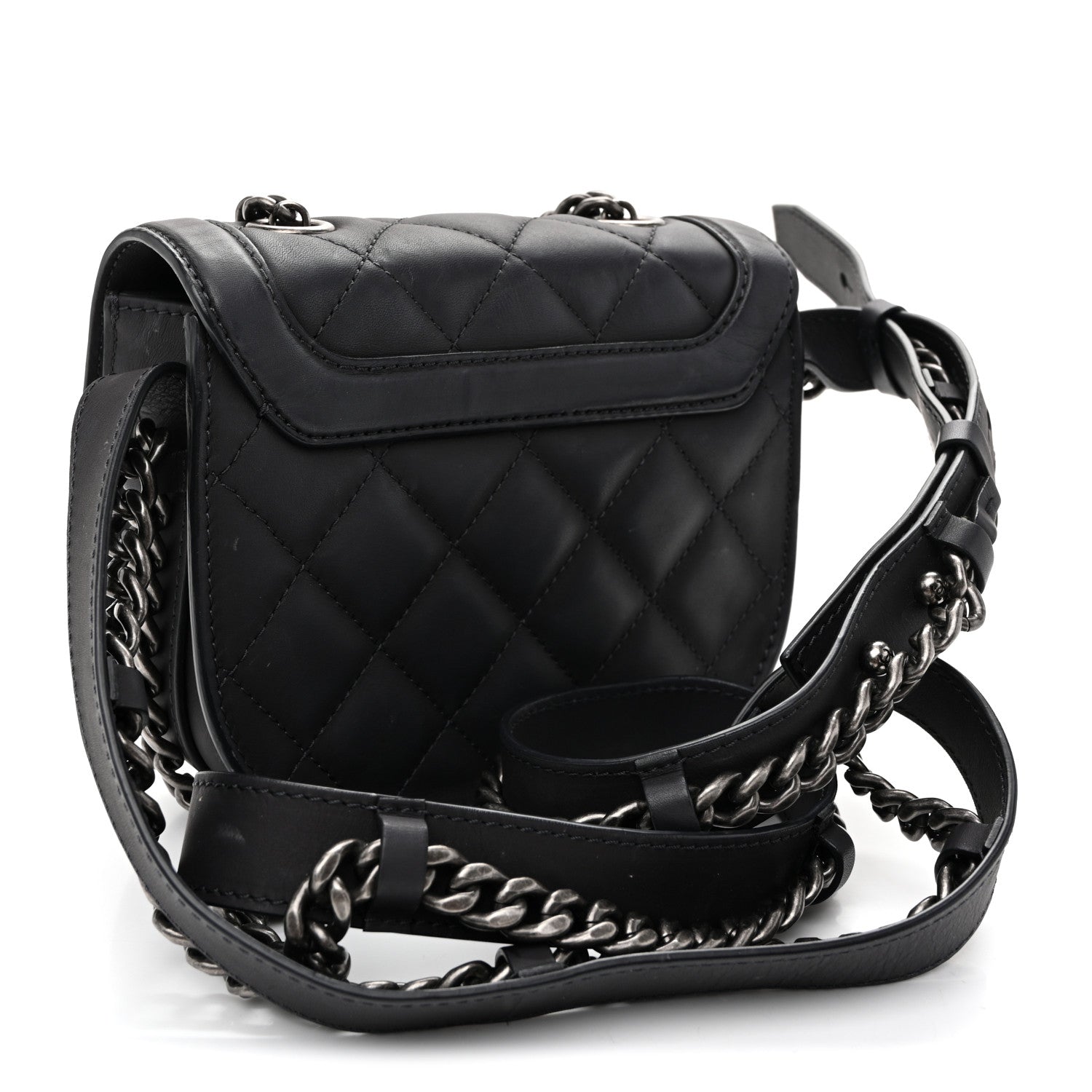 Chanel Calfskin Quilted Small Double Chained Messenger Flap Charcoal 3 of 11