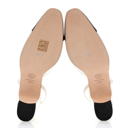 Chanel Lambskin Cap Toe CC Slingback Pumps 39.5 White Black 5 of 8