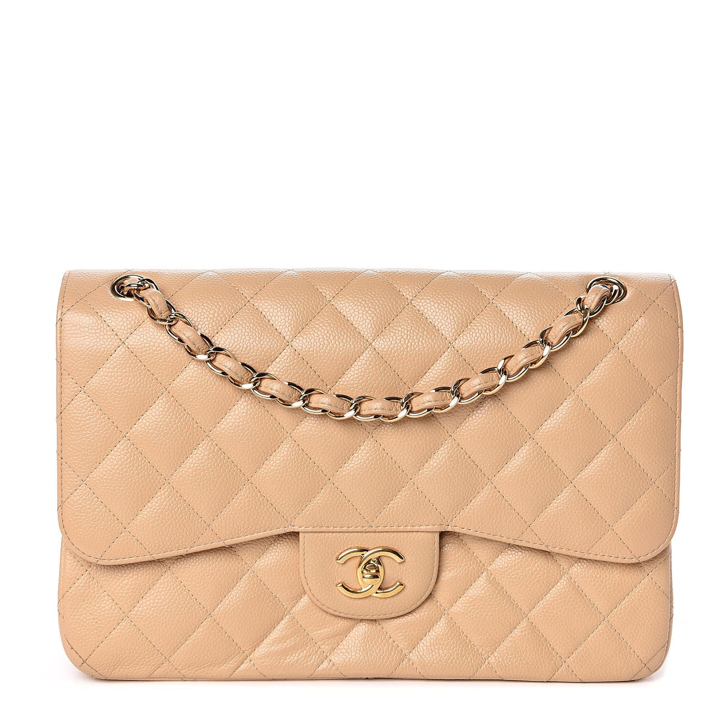 Caviar Quilted Jumbo Double Flap Beige Clair
