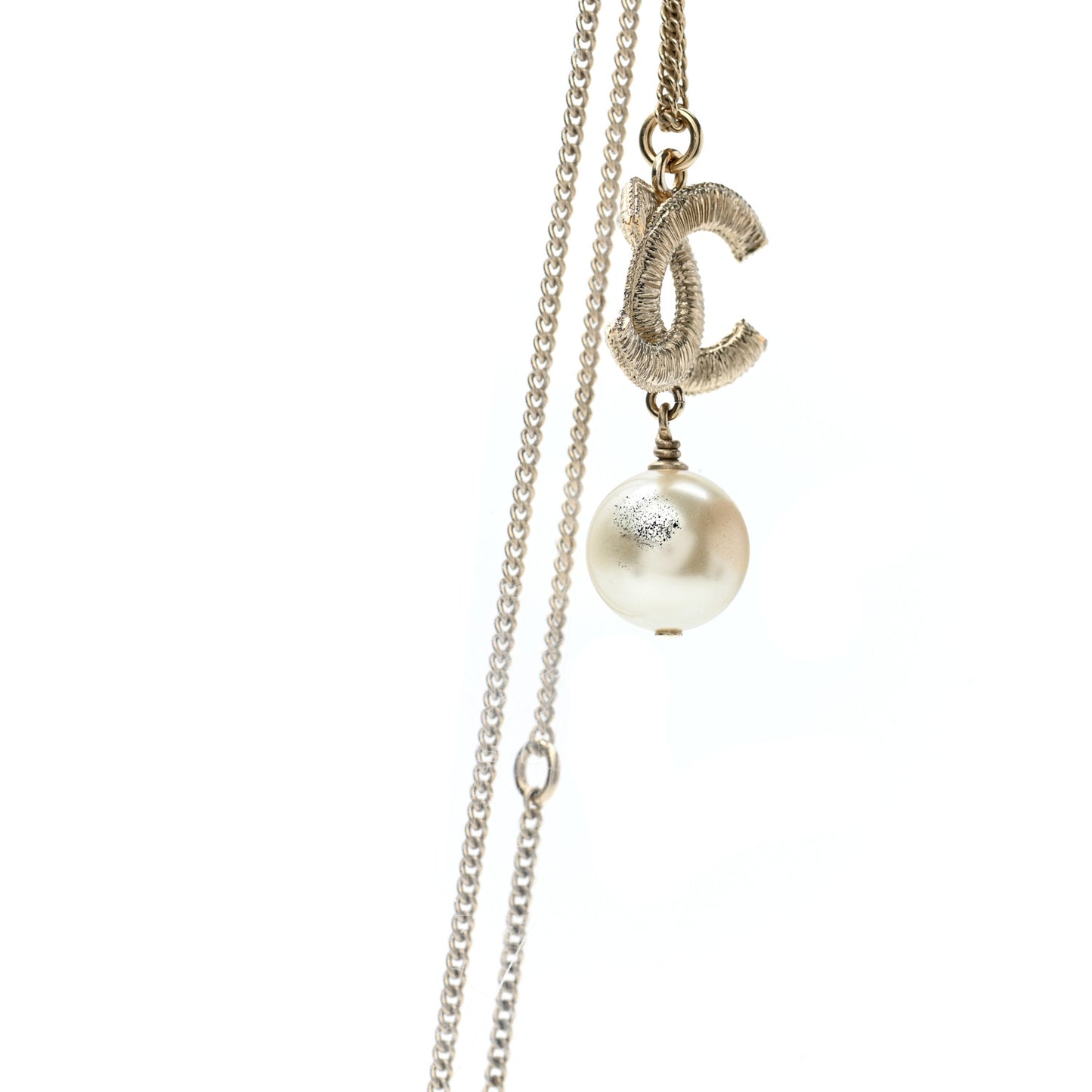 Pearl CC Pendant Necklace Gold
