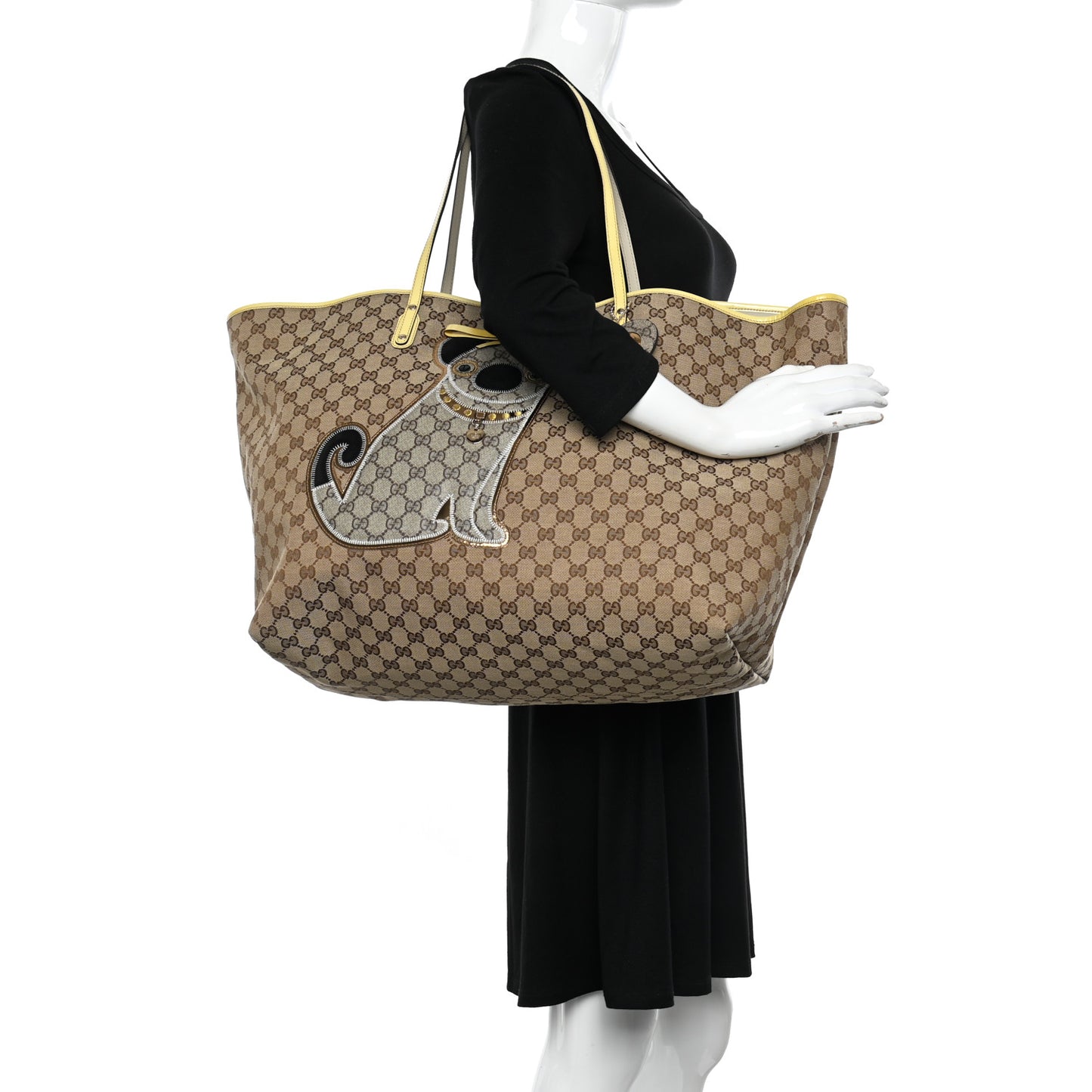 GG Monogram Patent Oliver Pug Tote Yellow Beige