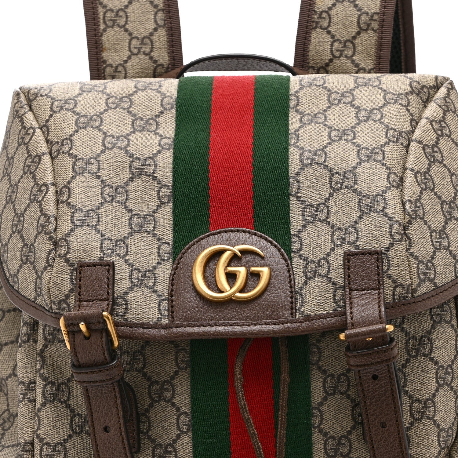 Gucci GG Supreme Monogram Medium Ophidia Double Buckle Backpack Brown 8 of 11