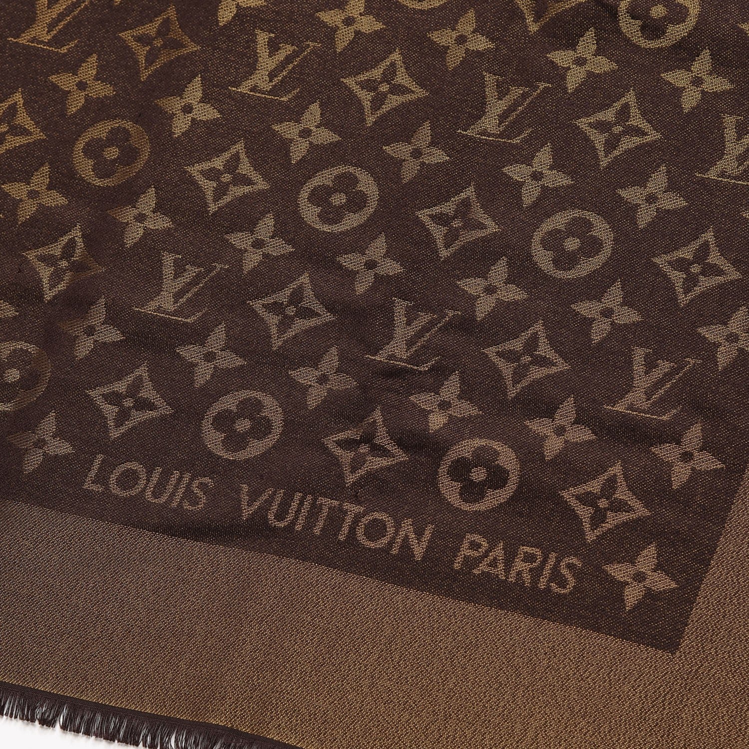 Louis Vuitton Silk Wool Monogram Shine Shawl Brown 5 of 6