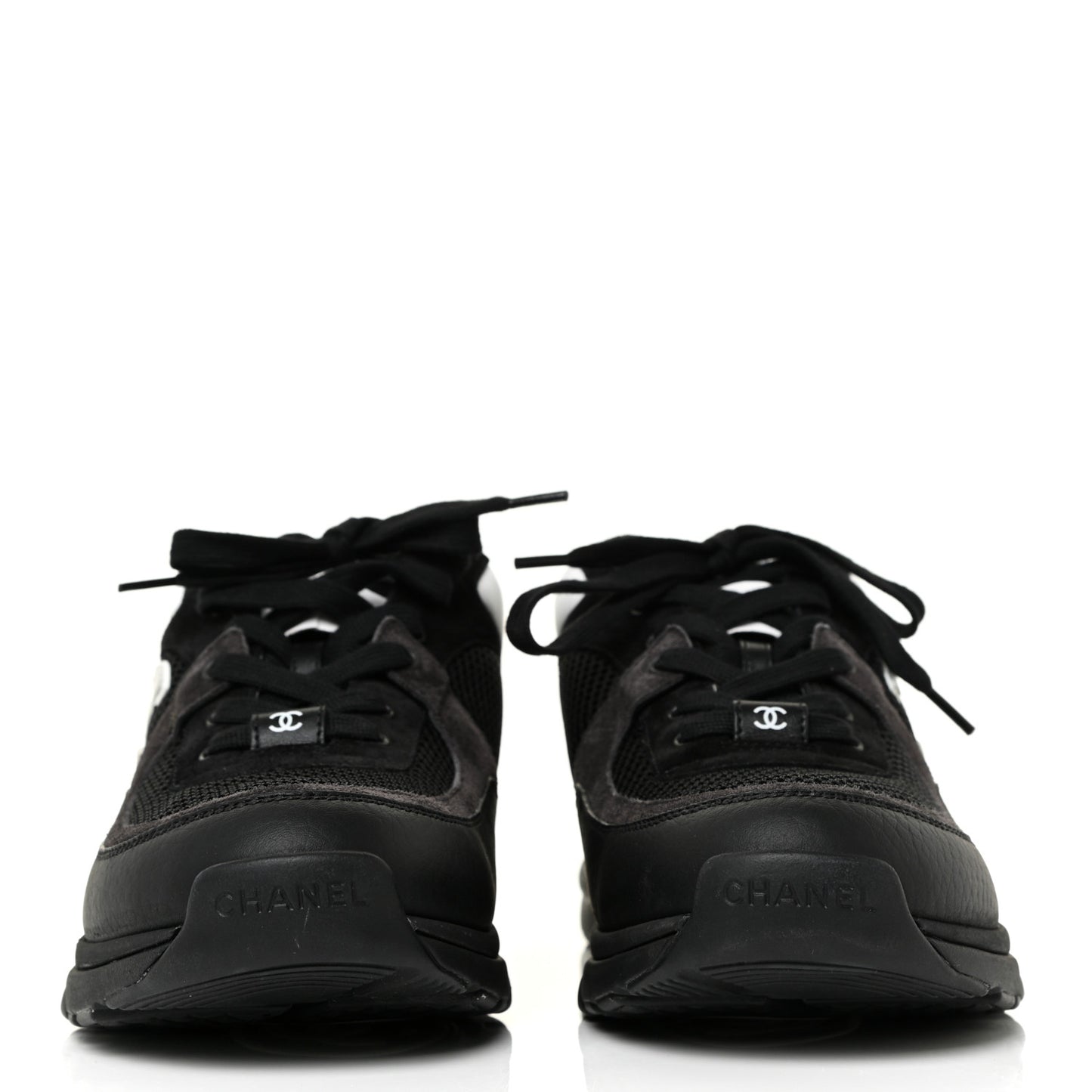 Mesh Suede Grained Calfskin Womens CC Sneakers 41 Black White